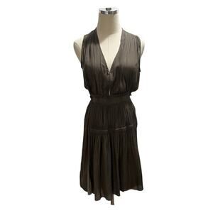 ISABEL MARANT Brown Pleated V Neck Elastic Waist Knee Length Dress 38/ SM‎ US